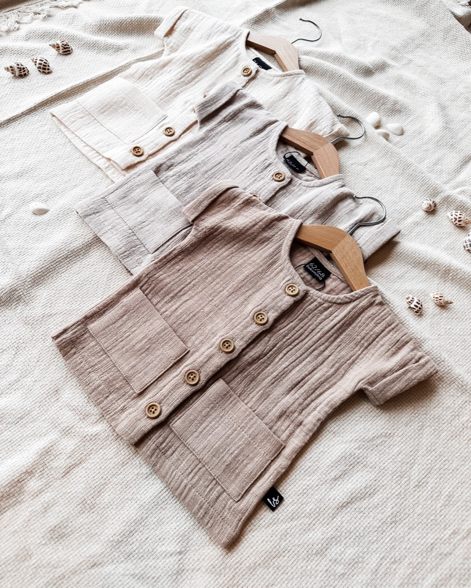 Linnen blouse (korte mouw) nude