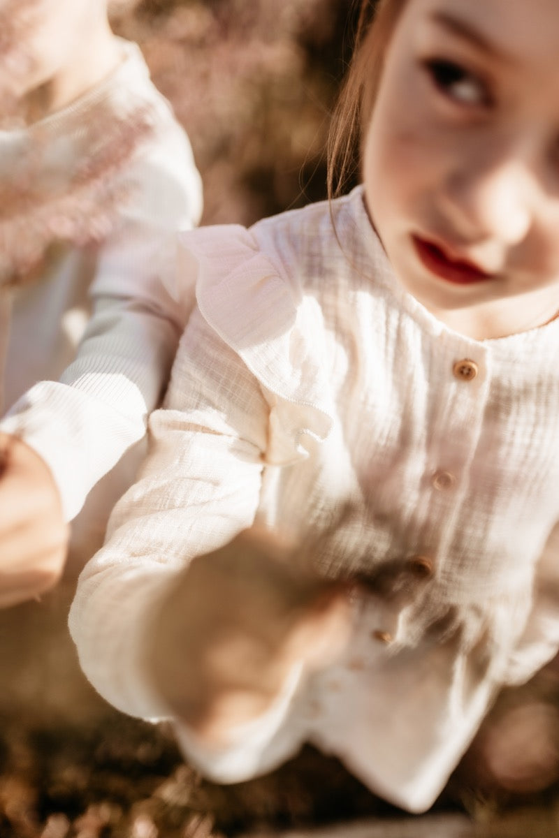 Ruffle button dress linnen (nude)