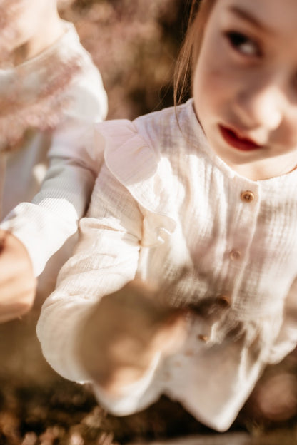 Ruffle button dress linnen (nude)