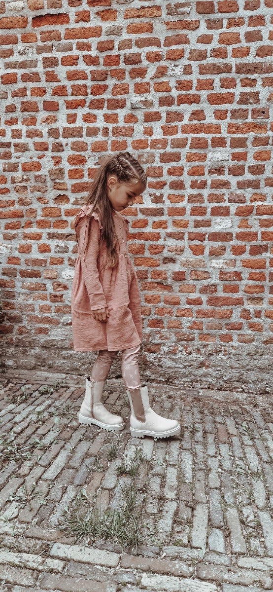 Ruffle button dress linnen (dark dusty pink)