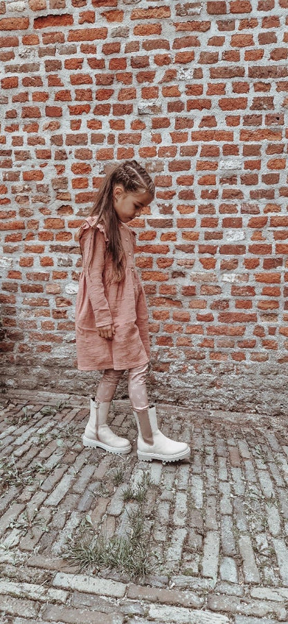 Ruffle button dress linnen (dark dusty pink)