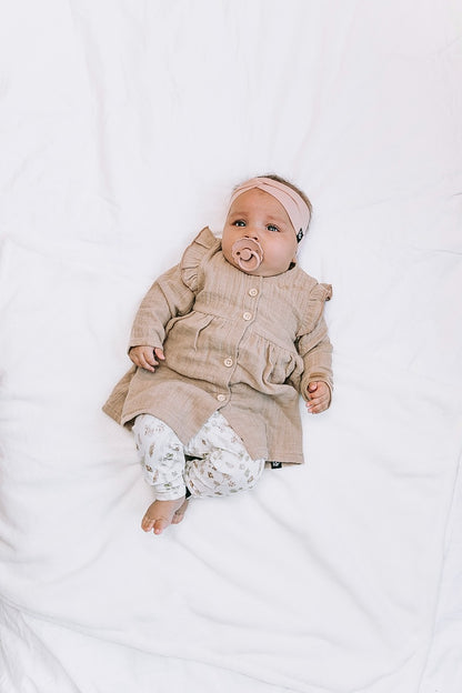 Ruffle button dress linnen sand 122/128