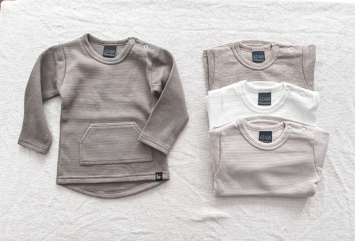 Langarmshirt mit Waffelmuster und Tasche (Sand)