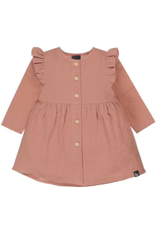 Ruffle button dress linnen (dark dusty pink)