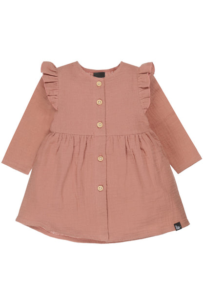 Ruffle button dress linnen (dark dusty pink)