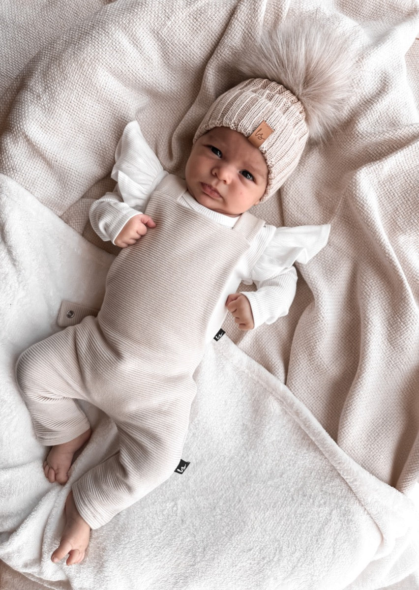Ruffle romper rib ecru