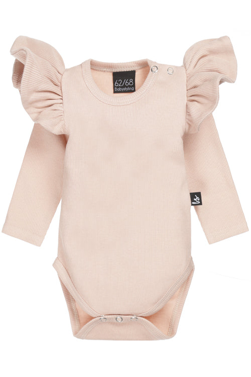 Ruffle romper rib rose