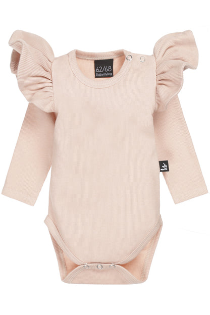 Ruffle romper rib rose