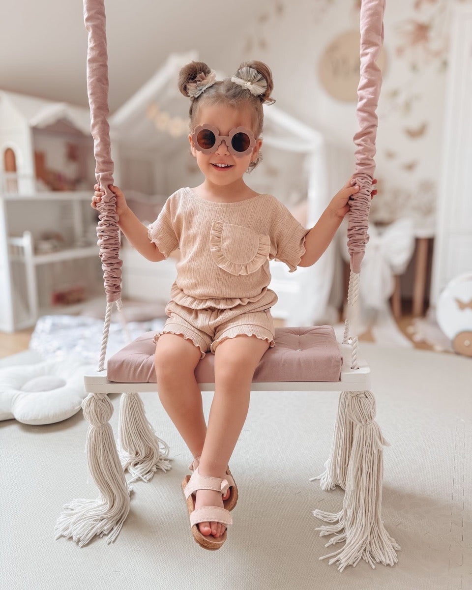 Double ruffle short pointelle sand