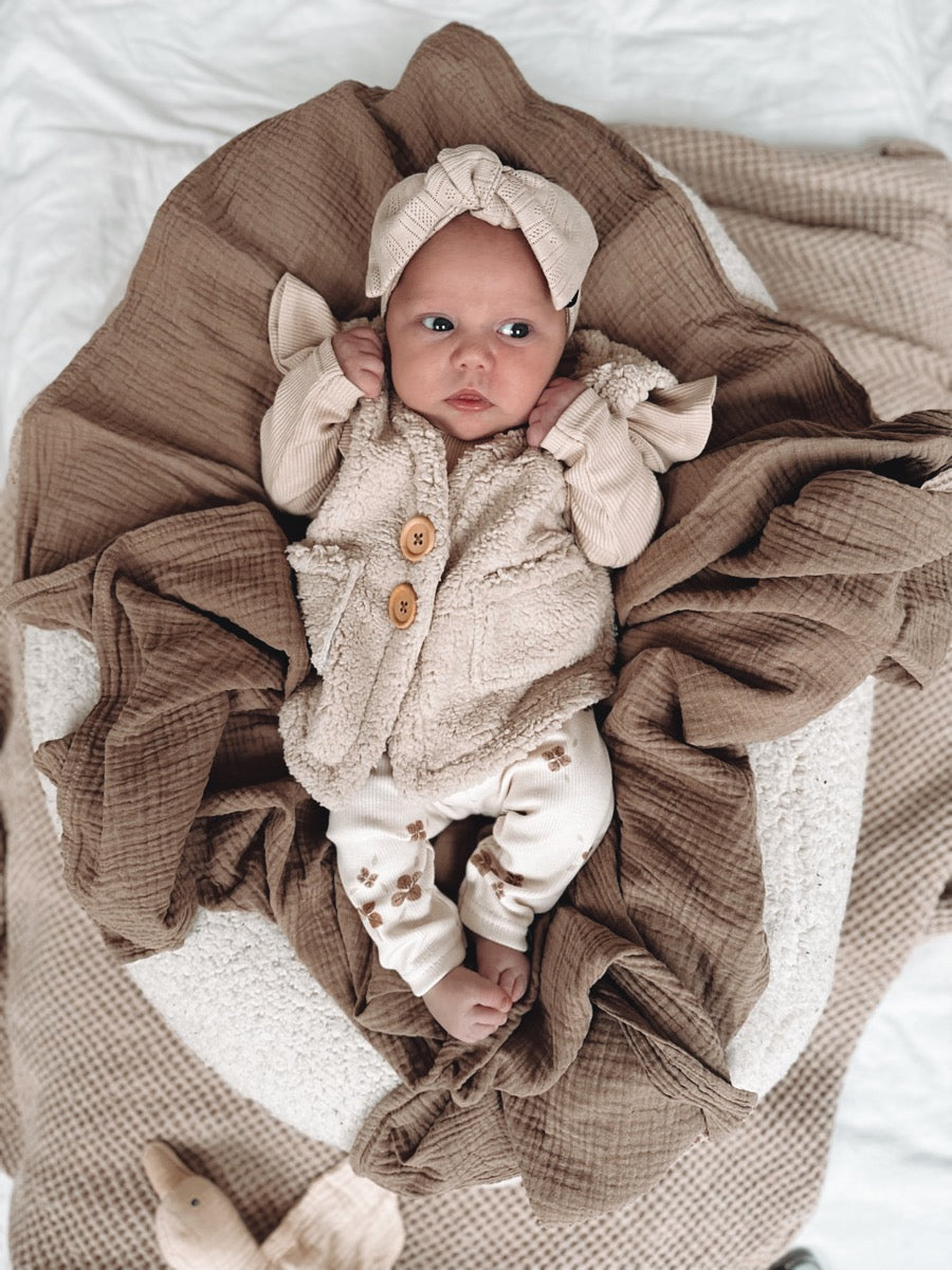 Ruffle romper rib sand