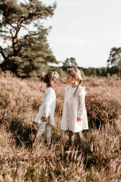 Ruffle button dress linnen (nude)