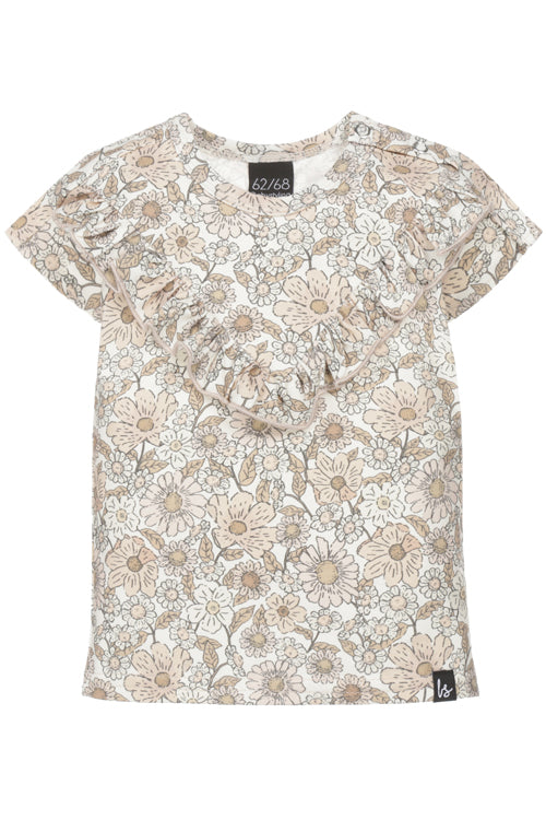 Vintage-T-Shirt mit V-Ausschnitt und Rüschen, Garten