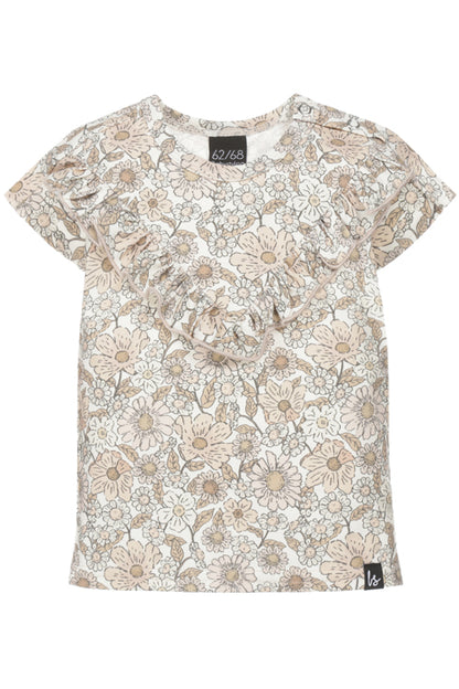 Vintage-T-Shirt mit V-Ausschnitt und Rüschen, Garten