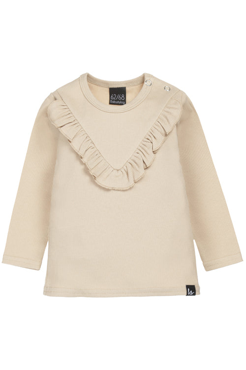 V-shape ruffle longsleeve rib sand