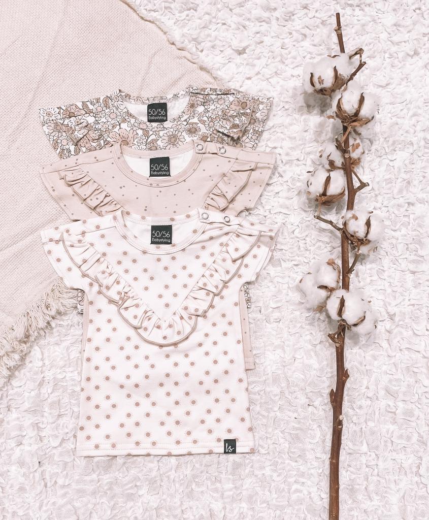 Vintage-T-Shirt mit V-Ausschnitt und Rüschen, Garten