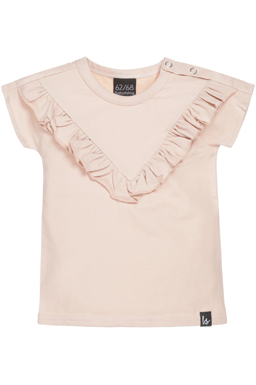 V-shape ruffle t-shirt oudroze 122/128
